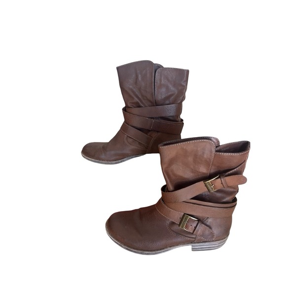 American Rag Acale Midcalf Brown Boots Women's 9M Straps & Buckles Pull On - Picture 2 of 15